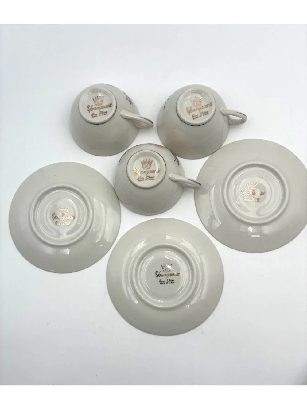 Vintage Youngsware YOU1 China Pink Rose Teacup & Saucer Set Of 3 6 Oz Capacity